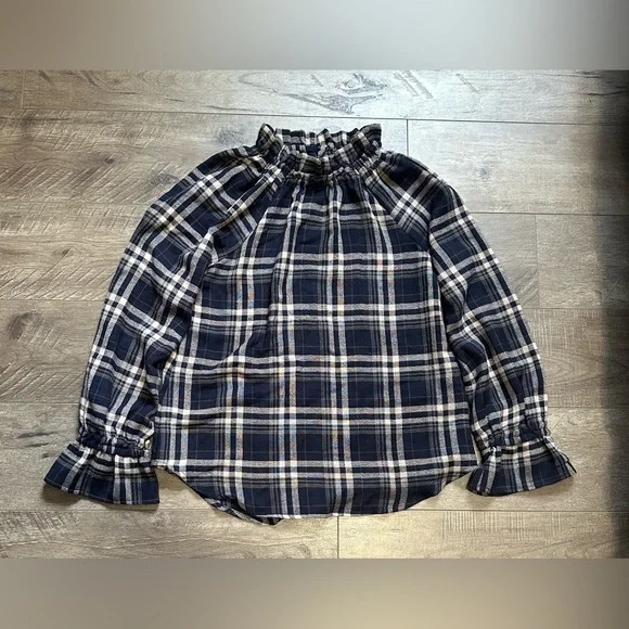 Melissa Nepton Anko Ruffle Neck Plaid Top XS NWOT - Picture 2 of 5